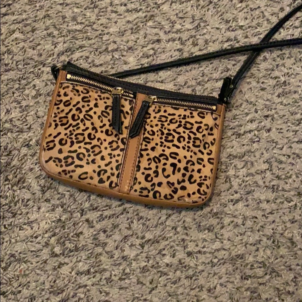 Fossil leopard leather fur crossbody purse